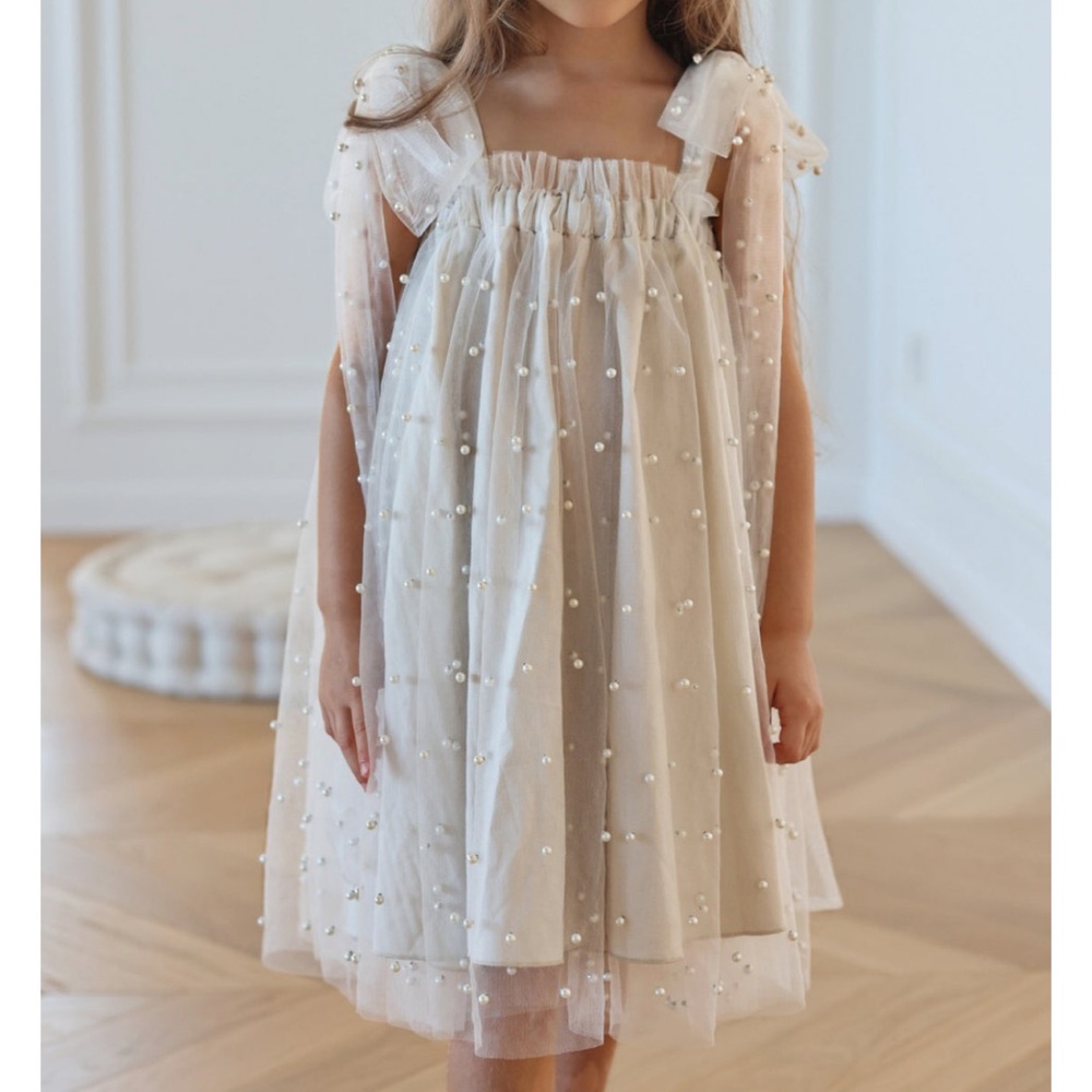 Elegant Cream Kids Dress with Pearl Accents